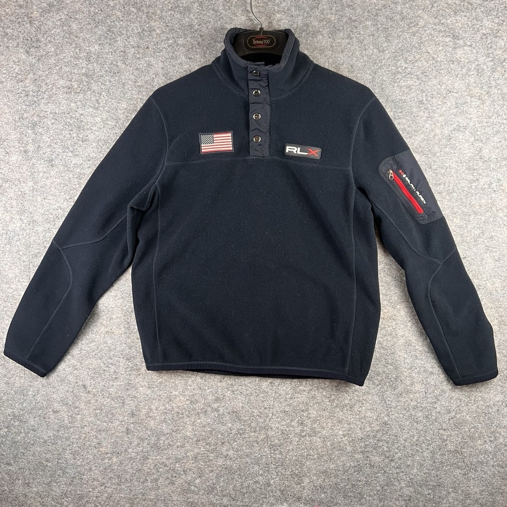 Polo Ralph Lauren RLX Men's Fleece 1/4 Quarter Zip With USA Patch Black Size M